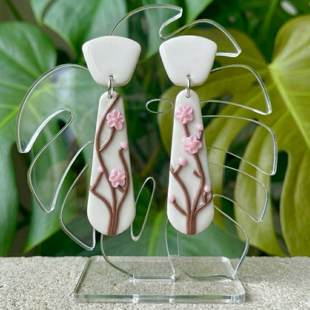 Sakura Japanese Blossom Stud Dangles - Handmade Earrings - Hypoallergenic